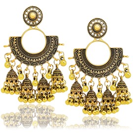 RechicGu Indian Jhumki Jhumka Boho Tassel Bell Hollow out Big Circle Hoop Drop Dangle Bohemia Earrings Eardrop for Women Gift,Vintage Gold…