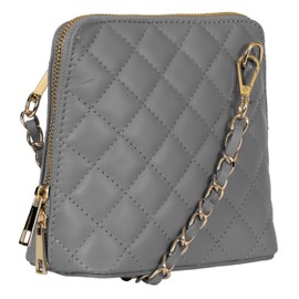 LiaTalia Genuine Italian Leather Womens Cross body Mini Shoulder Bag Handbag - ABBY (Quilted Light Grey)