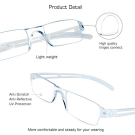 5 pares de anteojos de lectura, anteojos de bloqueo de luz azul, anteojos de lectura para computadora para mujeres y hombres, montura cuadrada de moda (transparente, +3.00 aumentos)