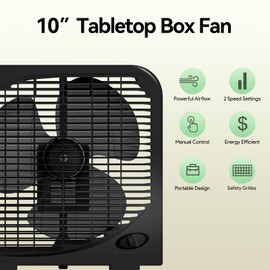 shinic 2 Packs 10" Tabletop Box Fan, 2 Speeds, Quiet Table Fan with Strong Airflow, Energy Efficient Small Box Fan, Portable Kitchen Exhaust Fan for Bedroom Bathroom Office Dorm Workshop, Black