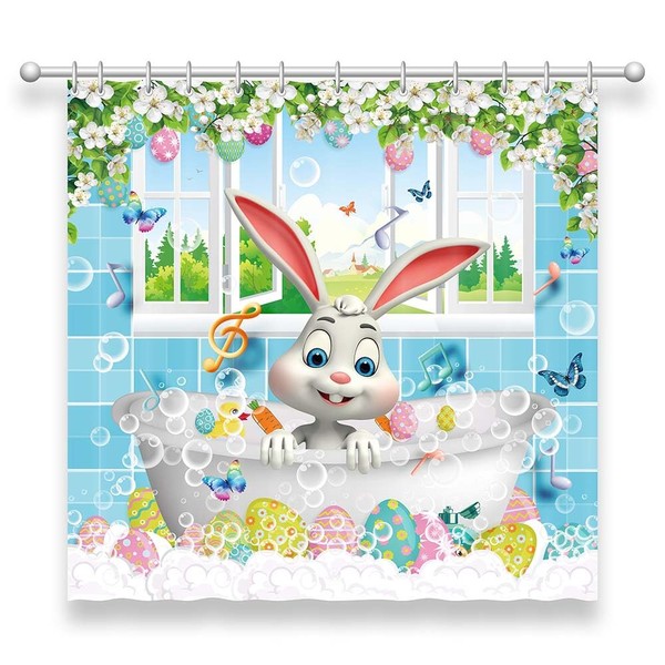 SHENGJUN 72x72 Bunny Easter Shower Curtains, Cute Rabbit Carrot Spring