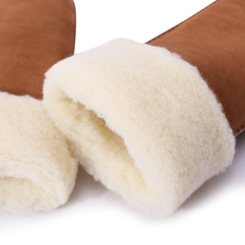 Harssidanzar KM042EU Men's Winter Mittens, Shearling, Heated Warm Fur Cuffs