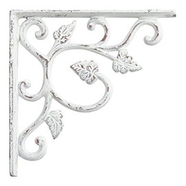 Naiture Grape Leaves Iron Shelf Bracket in Distressed White Finish
