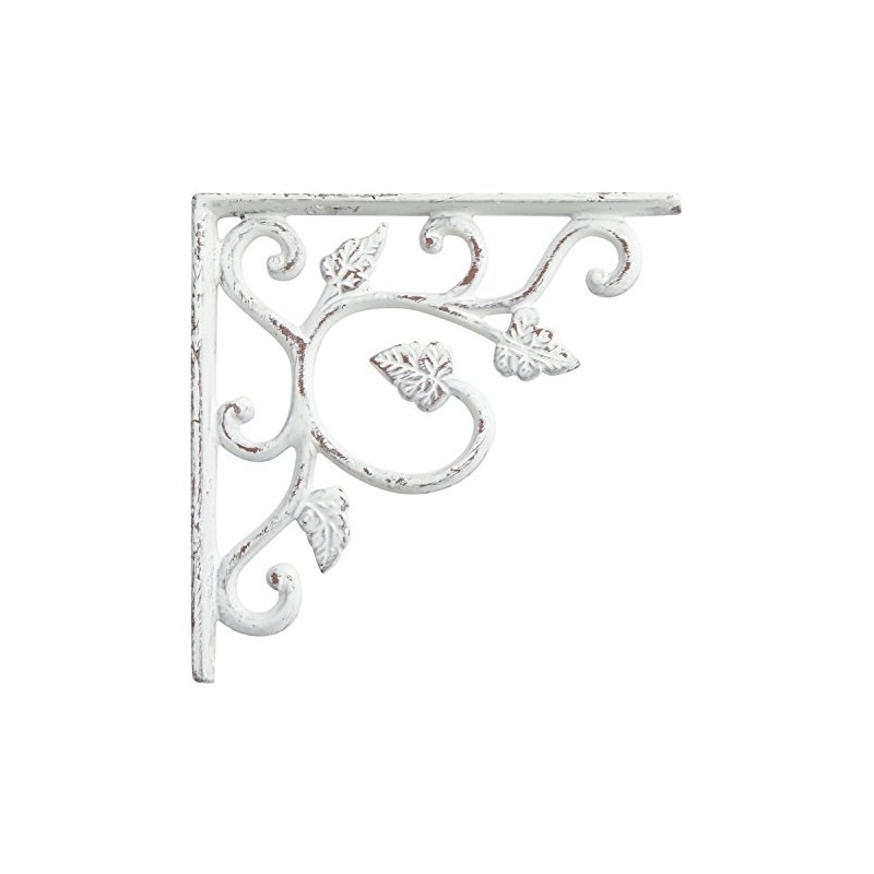 Naiture Grape Leaves Iron Shelf Bracket in Distressed White Finish