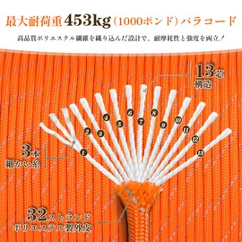 X XBEN Paracord 0.16 inch (4 mm) Guy Rope, Reflective Material, Reinforced 13 Cores, Load Capacity 992.3 lbs (450 kg), Multi-Purpose Camping Rope, Ideal for Outdoor Activities, Tarp, Tent, Hammock