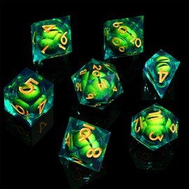 DND Dice Set, D&D Dice Game DND Starter Set, 7 Resin Sharp Edge with Dragon Eye Liquid Core for TTRPG Games RPG Roleplaying Games