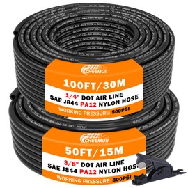 CheeMuii 2 Roll Pneumatic Tubing Kit 100 FT 1/4" DOT Air Line and 50 FT 3/8" DOT Air Hose Kit 46 Meter 1/4 and 3/8 Inch PA12 Nylon Pneumatic Air Tubing Pipe Hose Line