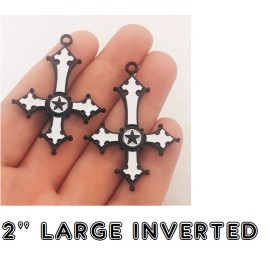Fashion Jewelry LARGE INVERTED OCCULT DEVIL CROSS GOTH Pendant 24" 925 Sterling Silver Necklace