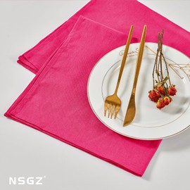 NSGZ 12Pack Linen Dinner Napkins, 20x20 Inch Linen Napkins Hot Pink Washable Dinner Napkins Flax Dinner Cloth Napkins Cotton Linen Napkins, Hemstitch Linen Napkins for Dinner, Wedding, Restaurant