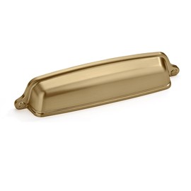Khtumeware 10 Pack 3-3/4 inch (96mm) Brushed Brass Cabinet Hardware - Gold Cup Drawer Pulls for Kitchen Cabinets