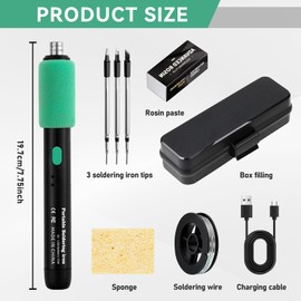 Lötkolben Set 15W, USB Akku Lötkolben mit 3 Temperatur Einstellbar 230℃-450℃, 3 Lötspitzen Lötdraht, Lötkolbenständer Professionelles Sicheres Komplettes Kompakt Leicht zu Transportieren