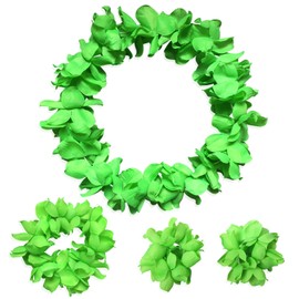 ZCMG Hawaiian Leis Headband Wristbands Hawaii Tropical Luau Flower Women Necklace Headpiece Hair Bands Hairband Bracelets Beach Summer Pool Wedding Cosplay Birthday Dress Up Party Supplies Green