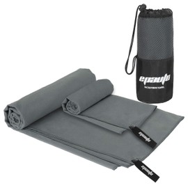 EPAuto Microfiber Fast Drying Towels 2-Pack (60" x 30", 24" x 15") for Travel, Gym, Camping, Beach and Backpacking, Gray