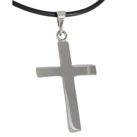 TClaudia, Cruz de Plata 925 Gruesa, collares para mujer y hombre, collar de hilo encerado de 45 cm.