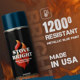 Stove Bright High Temp Paint Metallic Blue - 8105 | Heat Resistant Spray for Wood Stove BBQ Grill Fireplace Engine | Satin Finish | Rust Resistant Metal Coating | Withstands 1200°F | Primer Friendly