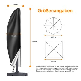 OKPOW Cantilever Parasol Protective Cover - 210D Waterproof Parasol Cover for 2 to 4 m Large Garden Traffic Light Outdoor Umbrella - Tear-Resistant Parasol Cover with Zip Drawstring Windproof