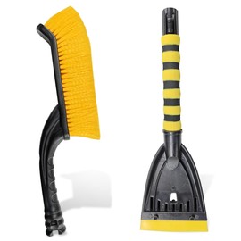 LHDOS 26" Snow Brush and Ice Scraper for Car Windshield, Detachable Snow and Ice Removal Tool with Ergonomic Comfortable Foam Grip, Winter Car Accessories for Cars, Trucks, SUVs Window (Yellow)