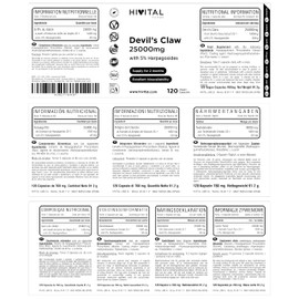 Teufelskralle 25000 mg. 120 vegane Kapseln für 2 Monate Behandlung. Mit 5% Harpagosiden. Teufelskralle auf Basis von Harpagophytum Procumbens-Extrakt. Hergestellt von HIVITAL
