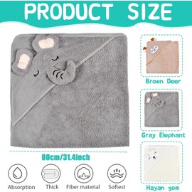 Qooloo 3 Pieces Baby Hooded Towel, Hooded Bath Towel for Children, Baby Towel Bamboo Super Absorbent, Baby Bath Towel Set, Toddler Bath Towels with Baby Gift