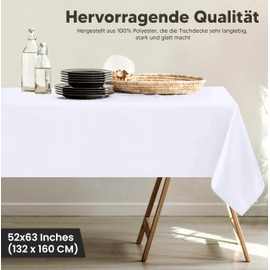 Utopia Kitchen Polyester Tablecloth - 52 x 63 inch (132 x 160 cm) Tablecloth - Machine Washable - Ideal for Parties, Events, Weddings and Restaurants (Pack of 2, White)