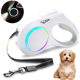 Correa Retráctil para Perro con Luz Led, 6 M Correa RetráCtil de Recargable, Tiene Un Mango Antienredos Y Antideslizante de 360°, Durable Correa Retractilar para Perro de Menos de 50 Kg.(Blanco)