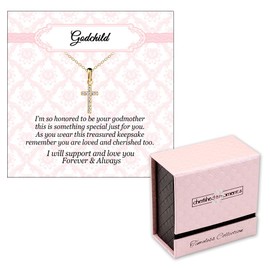 Cherished Moments 14K Gold-Plated Cross CZ Necklace, Godchild Gift for Baby Baptism or First Communion with Poem in Gift Box