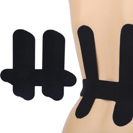 12pcs Kinesiology Tape for Lower Back, Breathable & Waterproof Lower Back Sports Tape Precut Strips Cotton Elastic Athletic Sticker for Muscle Support (Black)