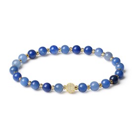 SaDiao Stretch Bracelets 6MM natural Gemstone with 18K White Gold ball Bracelet (Blue Aventurine)