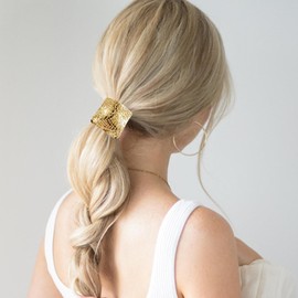 Gold Hair Cuffs, 3X Fashion Glossy Ponytail Hair Tie, Vintage Non-Damage Stretchy Gold Ponytail Cuff For Thick Hair