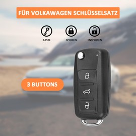 FT FUNTOR 3 Button Car Key Shell Remote Control Suitable for VW, Folding Key Casing, Empty Car Key Case Suitable for VW Bora, Passat, Golf, Polo, Jetta, Sharan, Touran, Transporter (2 Pieces)