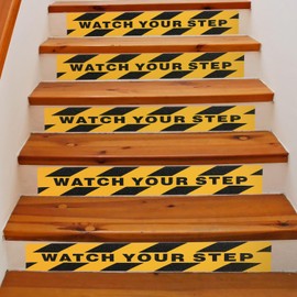 Boao 2-Pack “Watch Your Step” Anti-Slip Decals, 6”x24” Abrasive Hazard Warning Stickers, Waterproof, Durable PVC for Indoor/Outdoor Use on Stairs, Floors & Ramps, Orange
