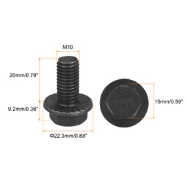 sourcing map M10x20mm Hex Serrated Flange Bolts 10.9 Grade Carbon Steel Screws 5pcs