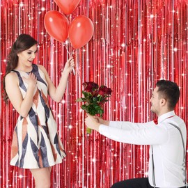 Pack of 4 Tinsel Curtains, Red, Glitter Curtain, Tinsel Streamers, Red Decoration for Christmas, Valentine's Day, Wedding, Casino, Fire Brigade, Birthday, Circus, Marriage Proposal, Ruby Wedding