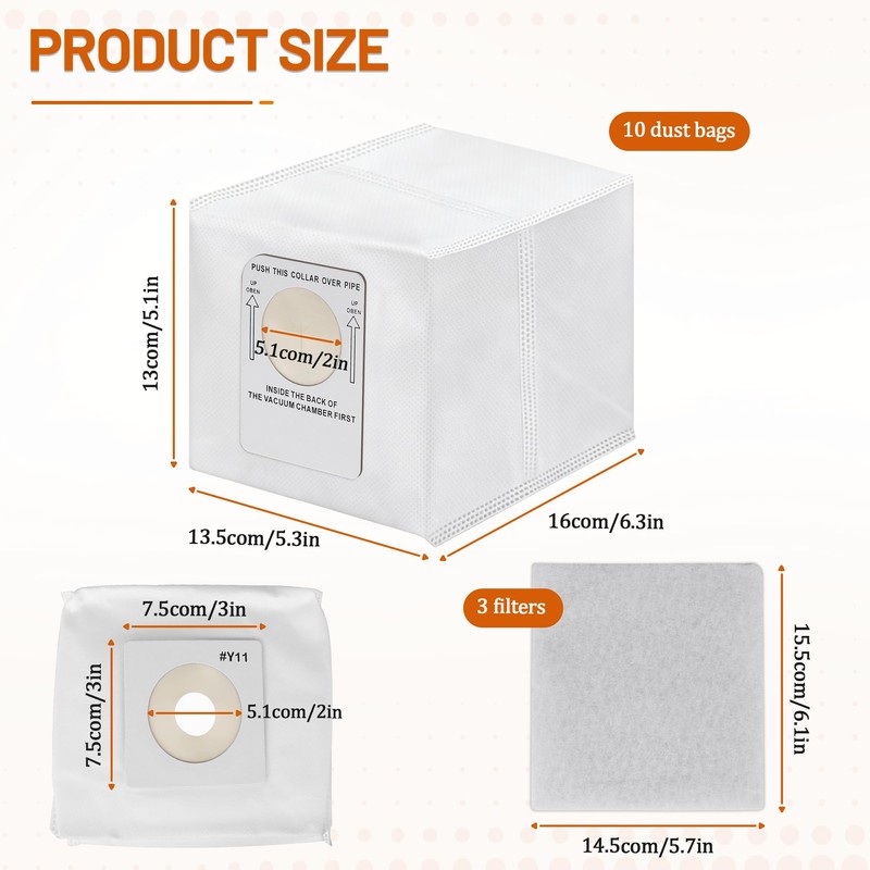 10 Pack Y11 HEPA Vacuum Bags,Fit for Intervac Roadvac CS-9