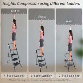 YSSOA 4 Step Ladder, Folding Step Stool with Wide Anti-Slip Pedal, 330 lbs Sturdy Steel Ladder, Convenient Handgrip, Lightweight, Portable Steel Step Stool, Black (HILADDFOLD4B)