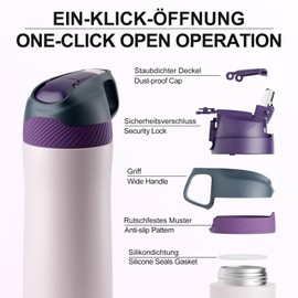 Fjbottle Stainless Steel Sports Water Bottle with Straw 550 ml / 710 ml - One-Click Opening Children's Water Bottle BPA Free for School/Fitness/Yoga