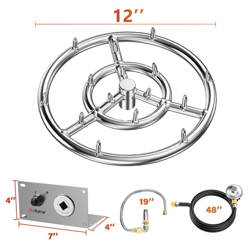 Skyflame Jet Burner Ring Kit, 12" Round Fire Pit Burner