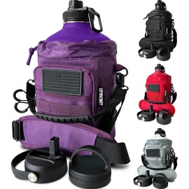 LUNCHALOT 1 Gallon Water Bottle - 128 Oz Insulated Stainless Steel Metal Water Bottle with Holder - Carrying Bag - Spout Handle - Straw Lids - Keep Cold & Hot - Indigo Tactical Flask