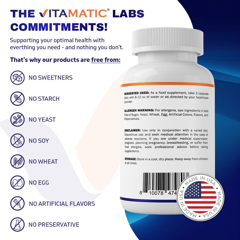 Vitamatic Glycine Supplement, 2000mg Per Serving, 300 Count, Non-GMO, Gluten
