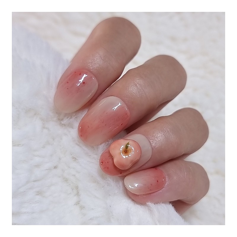 Sweet Peach Handmade Nail Tips - Short Square / 달콤