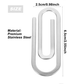 Bhina 2 Pieces Men's Stainless Steel Money Clips Decoration Office Paper Clips Money Clip Easy to Carry Money Clip for Men Silver for Office School Bill Paper Cash Documents, silver, 1 US