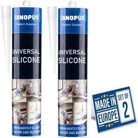 CANOPUS Universal Silicone, Clear, 2-Pack 10oz Each, Waterproof Kitchen & Bathroom Acetoxy Silicone Sealant, Suitable for Indoor and Outdoor Waterproofing and Bonding Applications, Shower Sealant