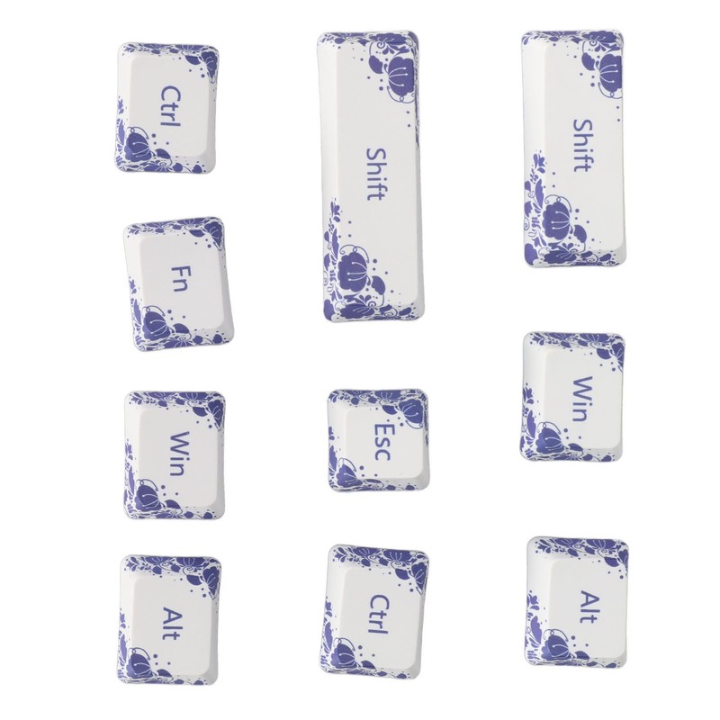10PCS Key Caps Dye Sublimation Processblue and White Porcelain Style