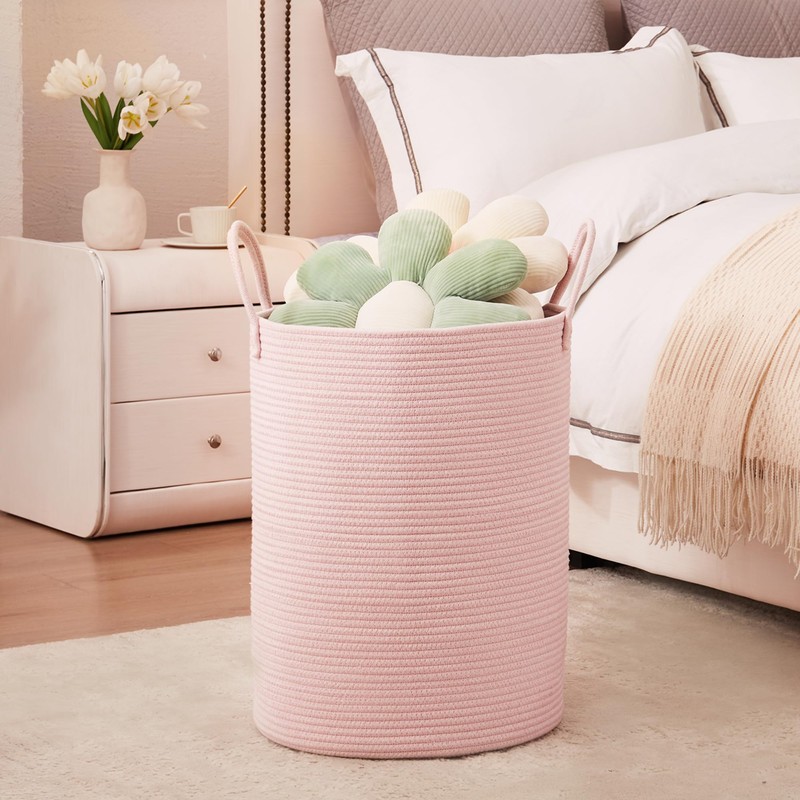 MOJOSCEND 15Dx20H inches Large Pink Hamper Laundry Basket for Baby