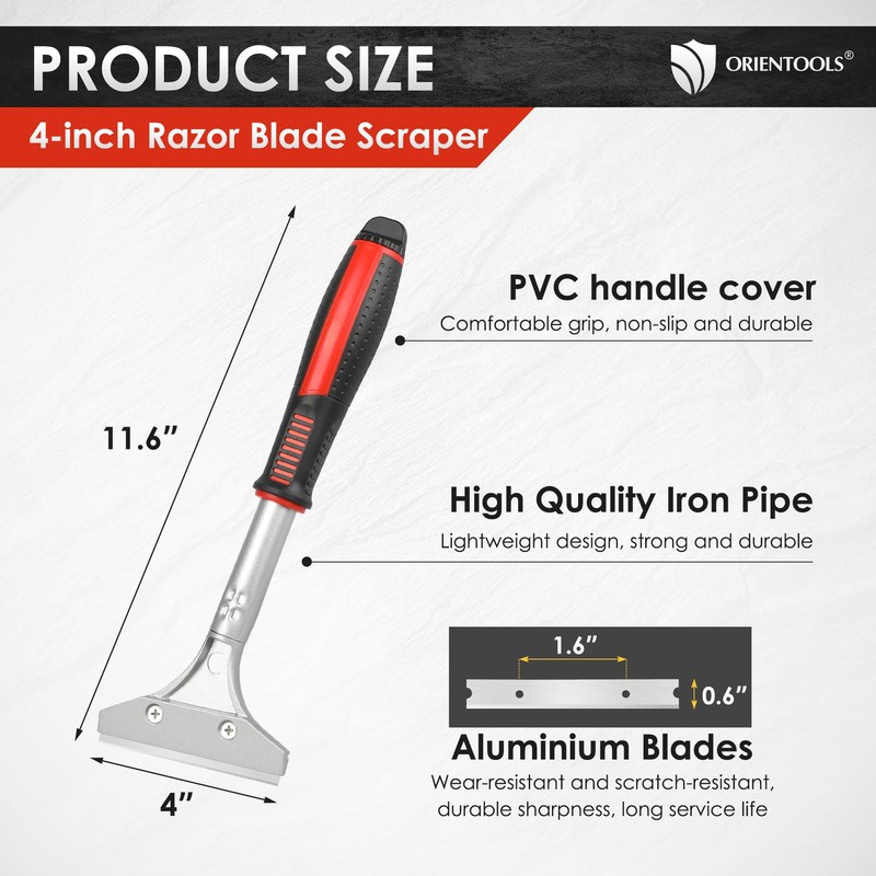 ORIENTOOLS Heavy Duty 4-inch Razor Blade Scraper with Long-Handle, Cleaning