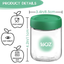 16oz Overnight Oats Containers with Lids - 4 Pack Bulk Airtight Glass Jars, Meal Prep Jars for Yogurt, Salad, Smoothies, Reusable Storage Containers (Leakproof, Dishwasher & Freezer Safe)
