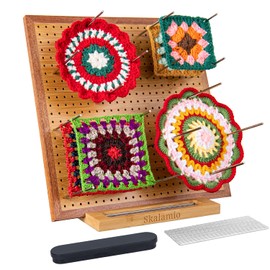 Skalamio 11.8" Crochet Blocking Board, Blocking Boards for Crochet Projects with 20 Pegs/Pins & Reinforced Edges, Bamboo Granny Square Blocking Boards, Wooden Knitting Board - Gifts for Crocheters