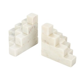 Bloomingville Decorative Marble Stairstep Bookends, White, Set of 2