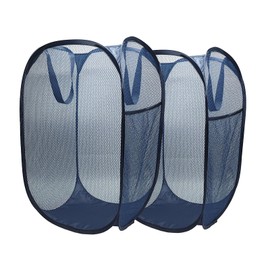 Upgraded pop-up laundry basket, with a foldable design. The handle is sturdier and made of more flexible steel support. It has storage pockets, a wide opening(2, Dark blue)
