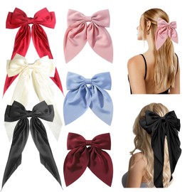 Adorn Yourself with 6Pcs Hair Bows for Women - Stunning Silky Satin Hair Bows and Cute Bow Clips for Girls, Must-Have Hair Accessories Gifts